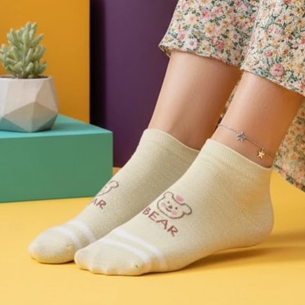 جوراب نیم ساق پنبه ای طرحدار خرسی 7003 روما